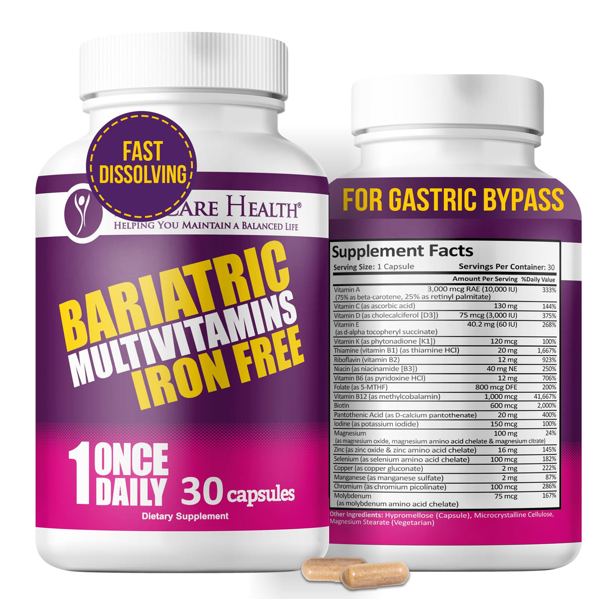 ProCare Health Bariatric Multivitamin Iron-Free bottle front supports daily nutritional intake.