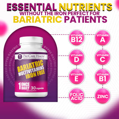 Label detail highlights iron-free formula and essential vitamins inside.