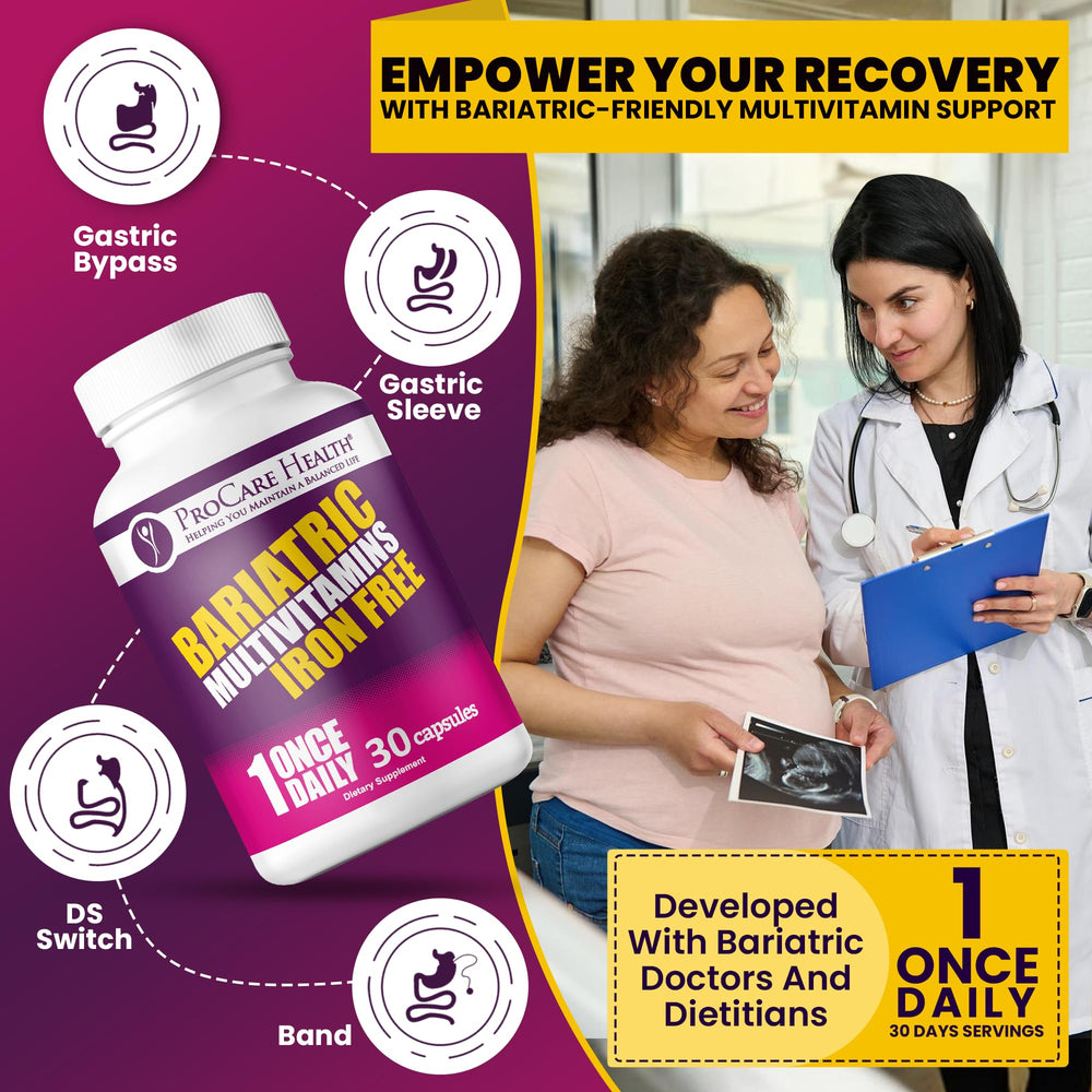 ProCare Health packaging box showcases the iron-free formulation and nutrients.