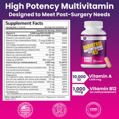 ProCare Health Bariatric Multivitamin nutrition facts label emphasizes complete nutrient support.