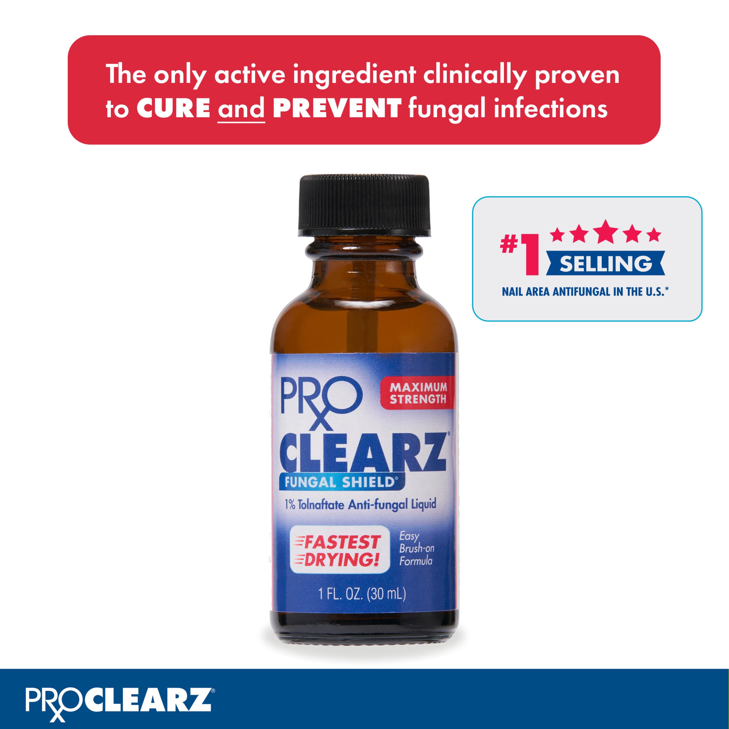 Tolnaftate active ingredient highlighted on ProClearz Fungal Shield packaging.