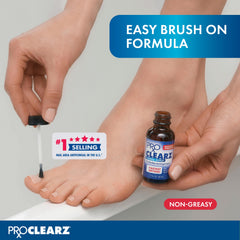Brush applicator of ProClearz Fungal Shield reaching around nails for targeted application.