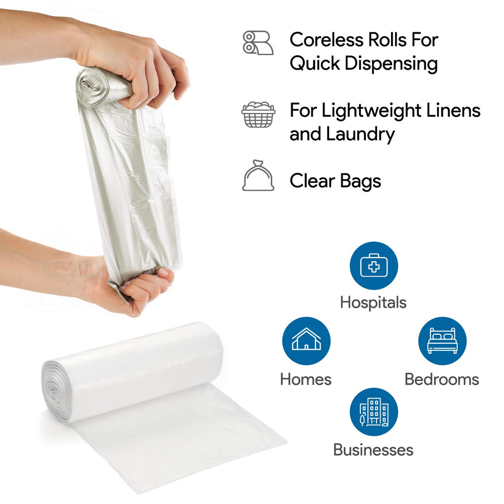 ProCure coreless roll shown compact, easy bag replacement in office trash can.