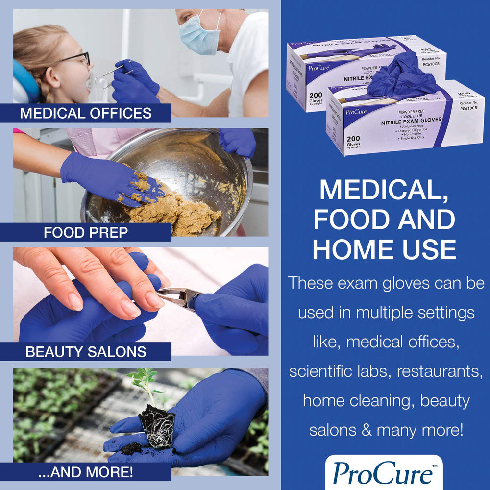 Procure soft cool blue nitrile gloves with gentle touch for daily tasks.