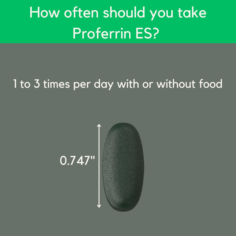 Proferrin ES bottle angled to reveal USA-made label and quality.