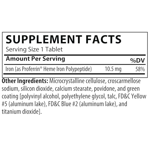 Proferrin ES tablets close-up showing heme iron polypeptide for absorption.