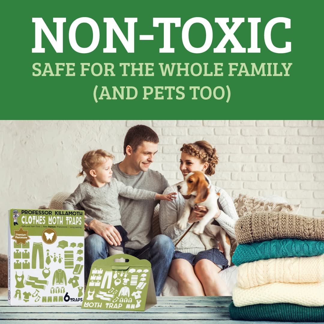 Wardrobe in a home closet protected by non-toxic moth traps