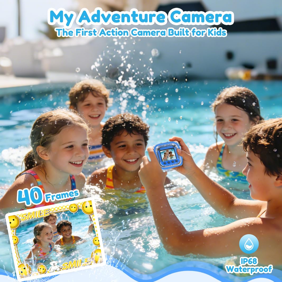 PROGRACE kids action camera with 32GB card records on-the-go adventures.