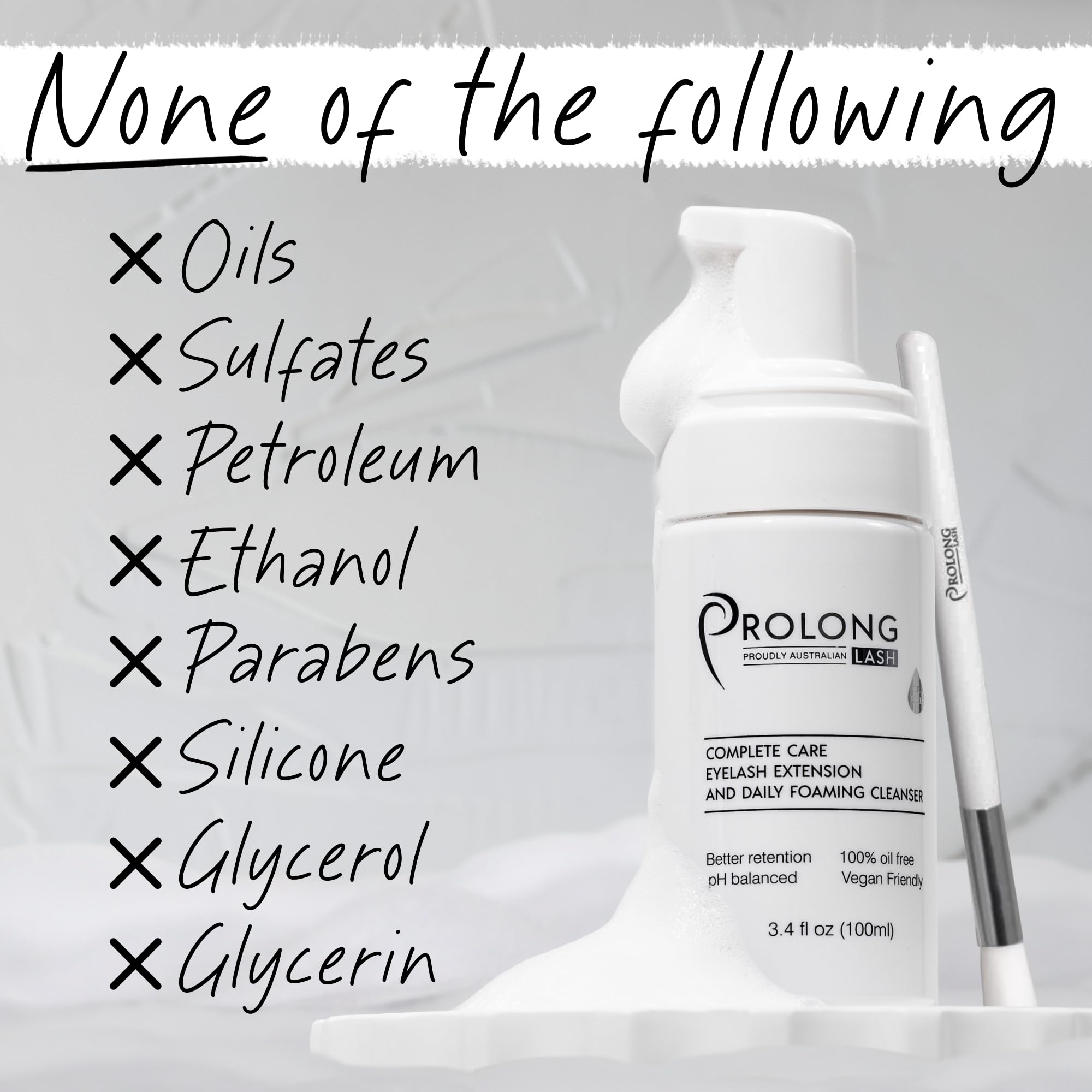 PROLONG LASH bottle in hand ready for cleansing before or after appointments