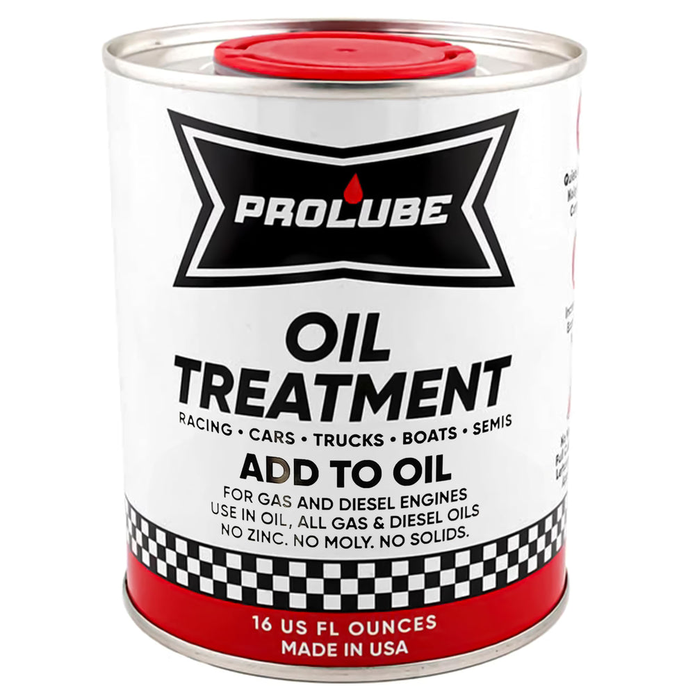 Prolube Oil Treatment bottle closeup showing enhanced engine lubrication for smoother operation.