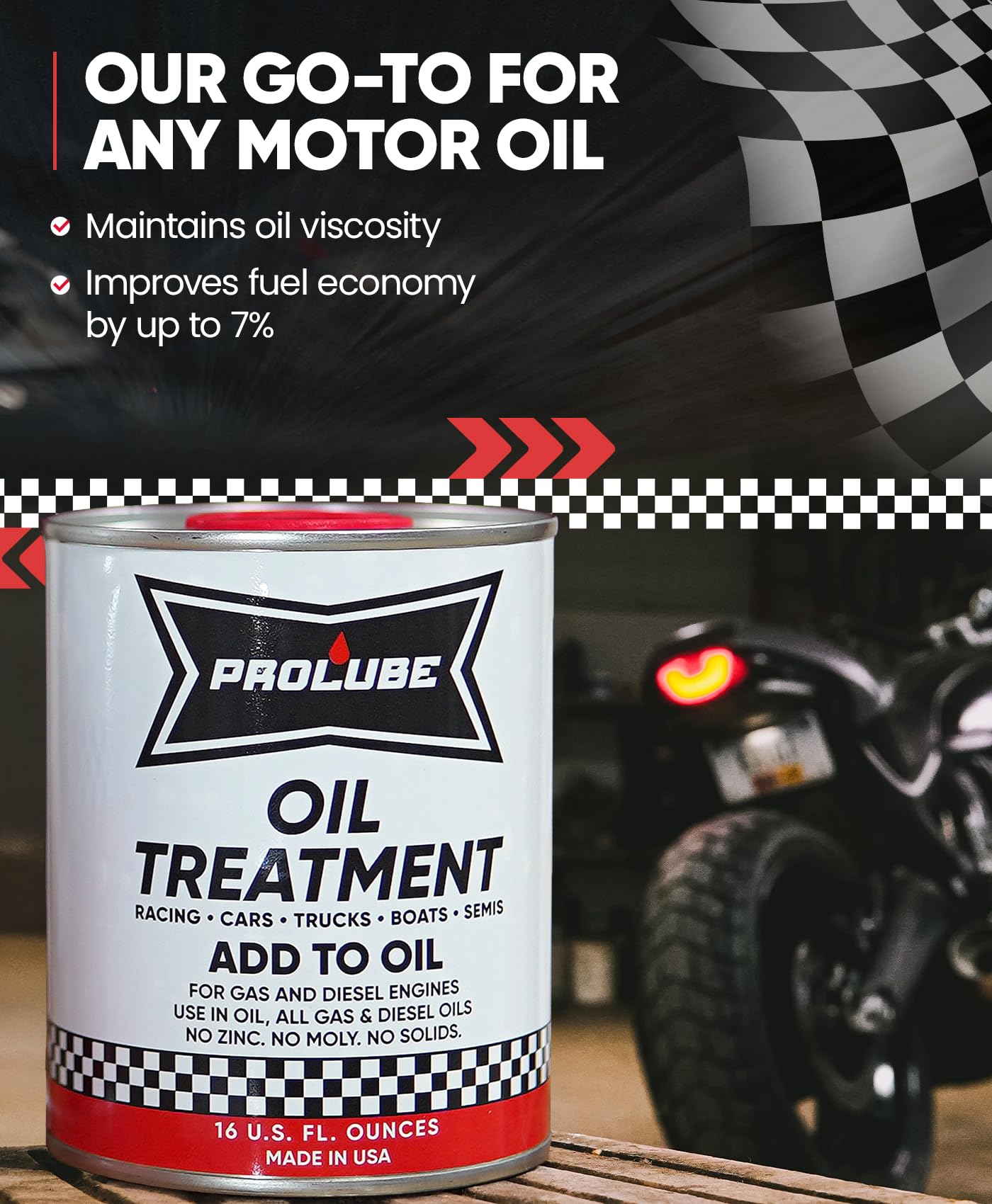 Prolube Oil Treatment pour action demonstrates simple addition during an oil change.