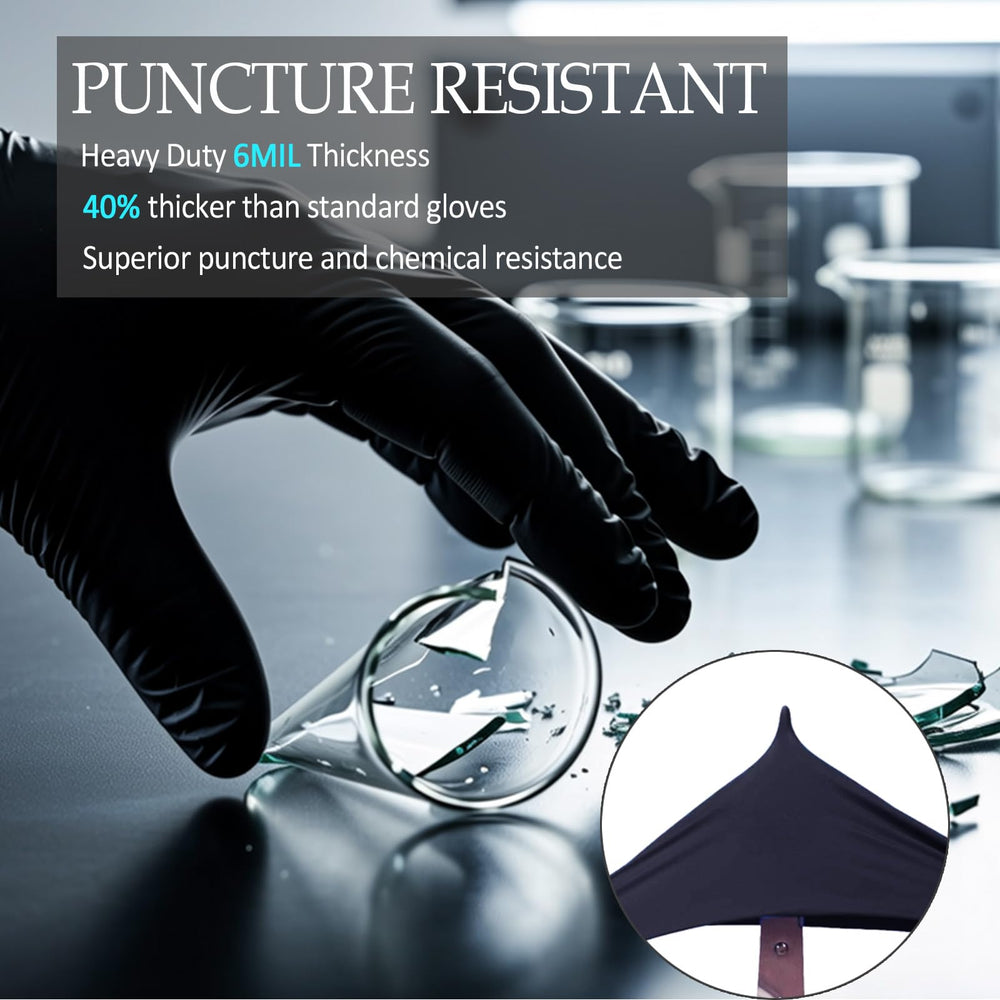 PROMEDIX P black nitrile gloves suit cleaning, cooking, and automotive tasks.