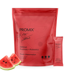 ProMix Nutrition Debloat bottle front shows watermelon flavor and serving details for daily use.