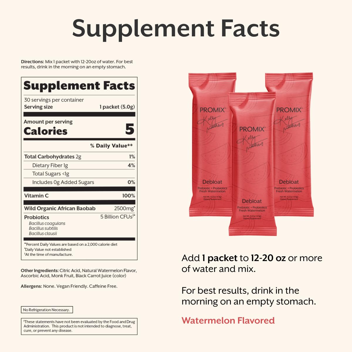 ProMix Nutrition Debloat packaging side reveals gluten-free and clean label promise.