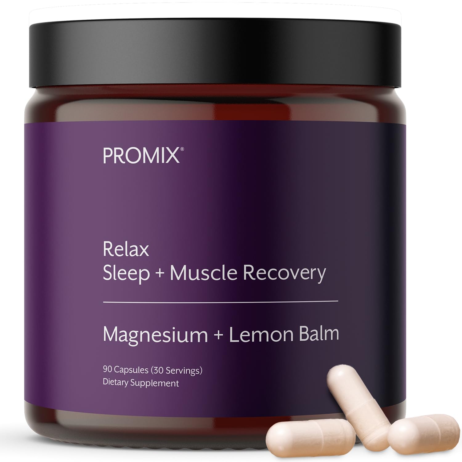 Promix Nutrition Relax lemon balm capsule for calmer evenings and potential better sleep.