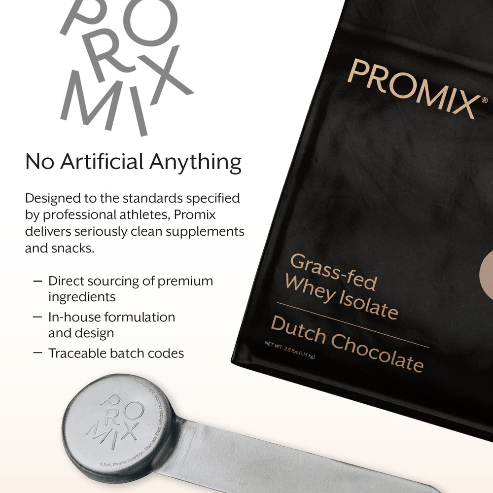 Promix Nutrition Whey Isolate Chocolate nutrition panel highlights high protein per serving.