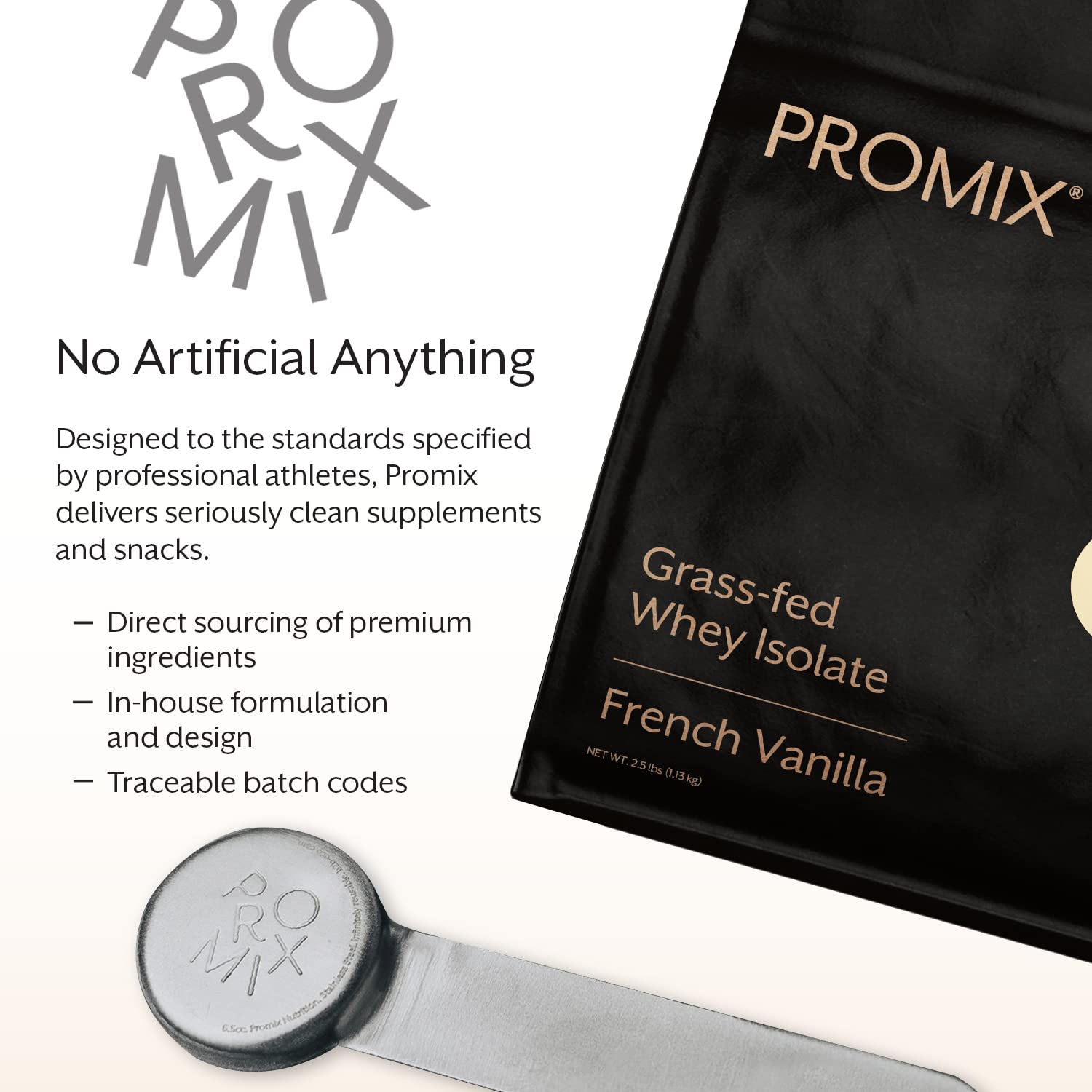 Promix Nutrition whey isolate vanilla packaging close-up emphasizing quality