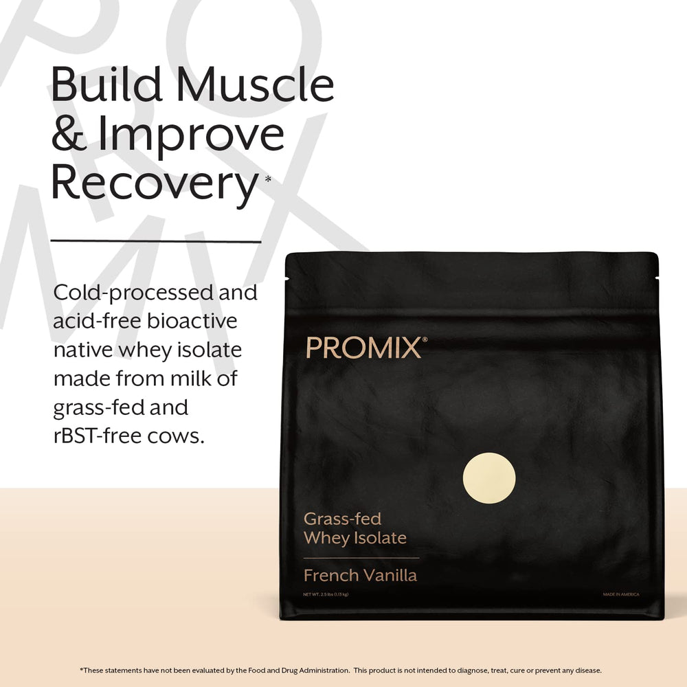 Promix Nutrition whey isolate vanilla serving scoop showing protein portions