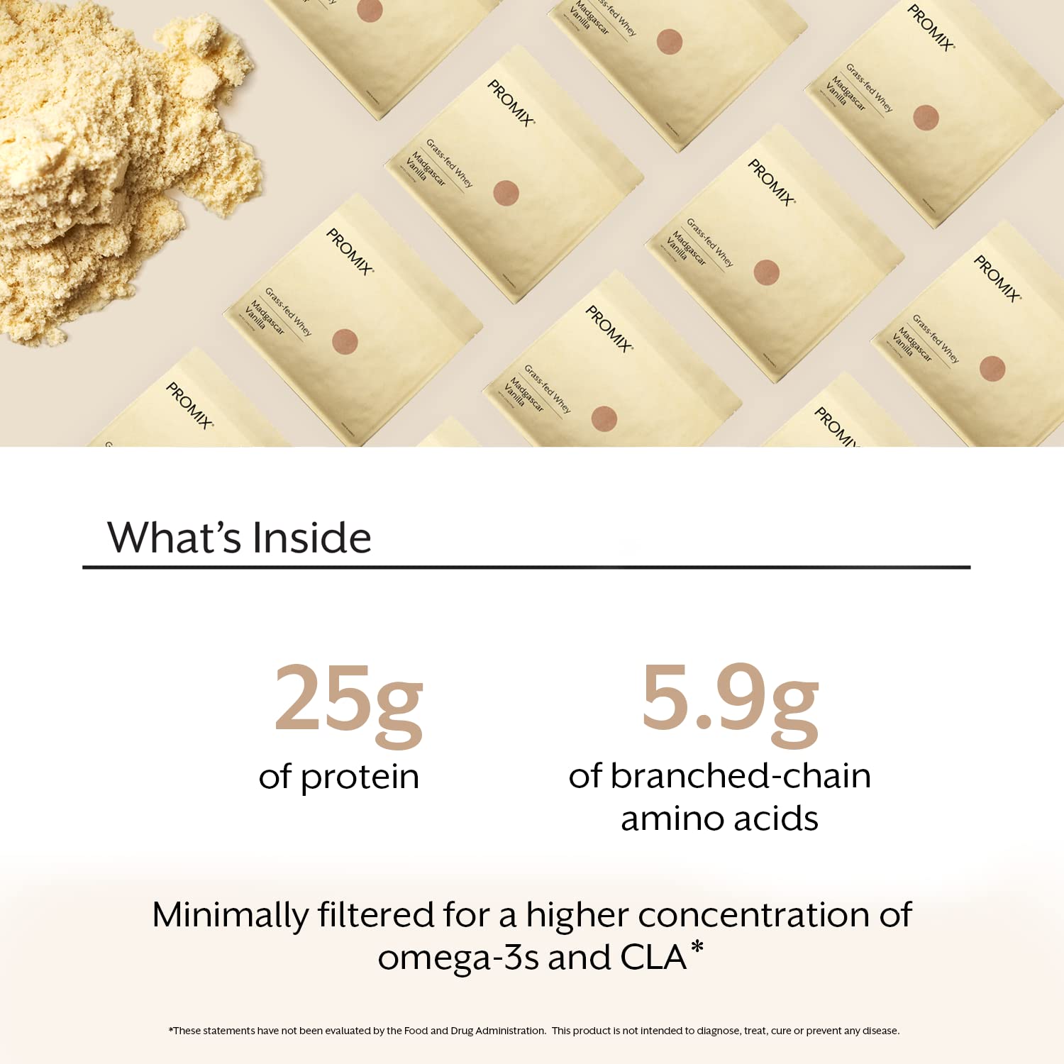 Glass mixing with ProMix vanilla whey powder for creamy shakes.