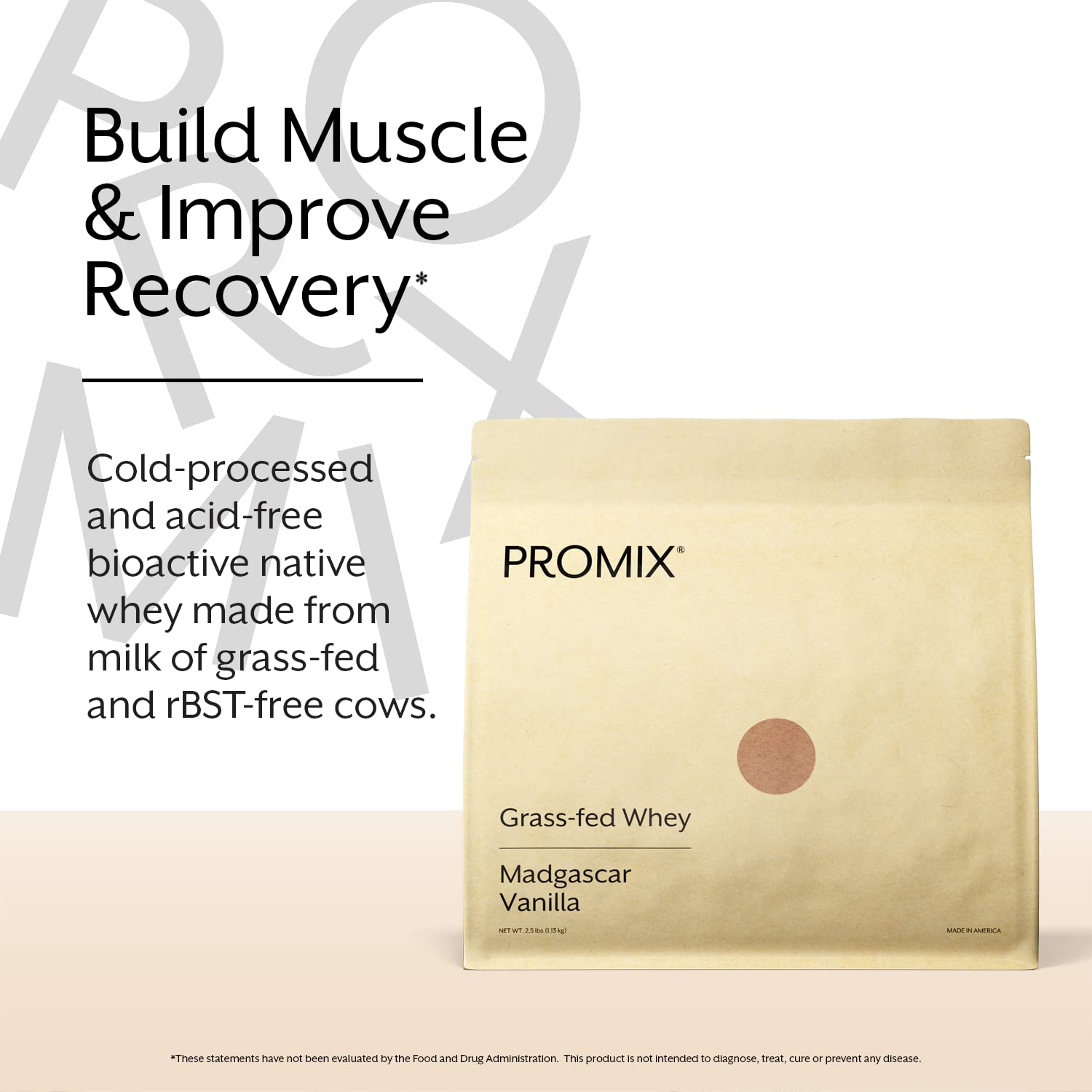 Scoop of ProMix vanilla whey powder indicating measured portions for smoothies and recipes.
