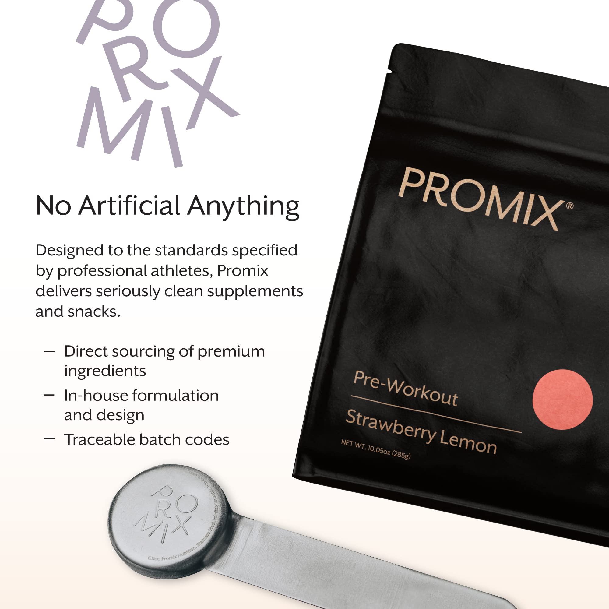 Promix Pre-Workout ingredients panel featuring tyrosine and beta-alanine.