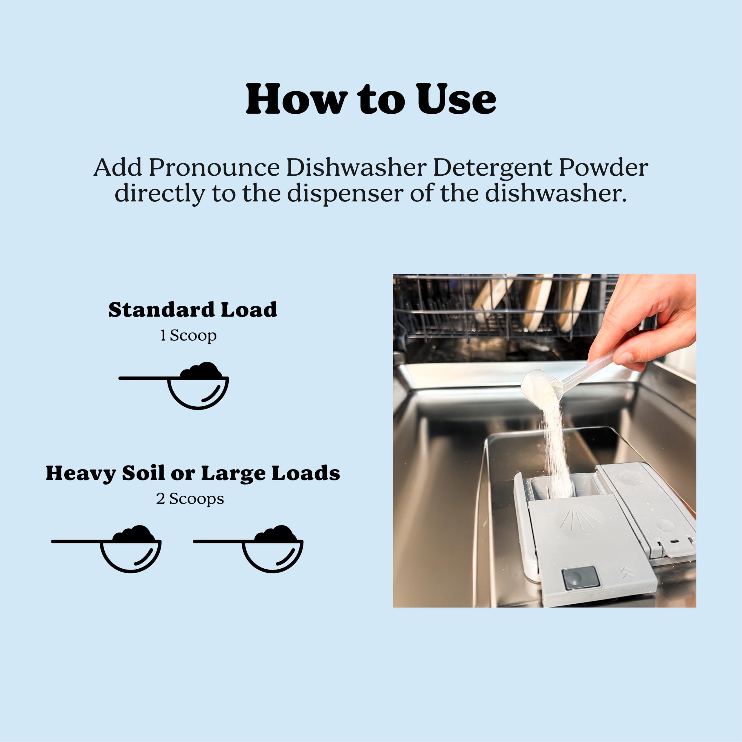 Pronounce dishwasher detergent powder offers 80-load value for families.