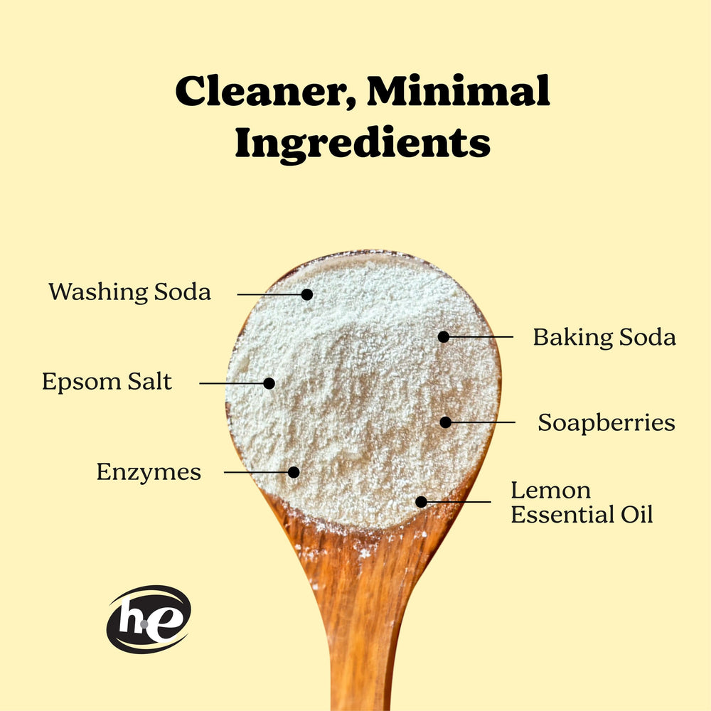 Pronounce Laundry Powder scoop in use—easy dosing for standard or heavy loads.