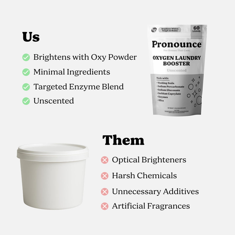 Cleaner ingredients emphasis for Pronounce Oxygen Laundry Booster