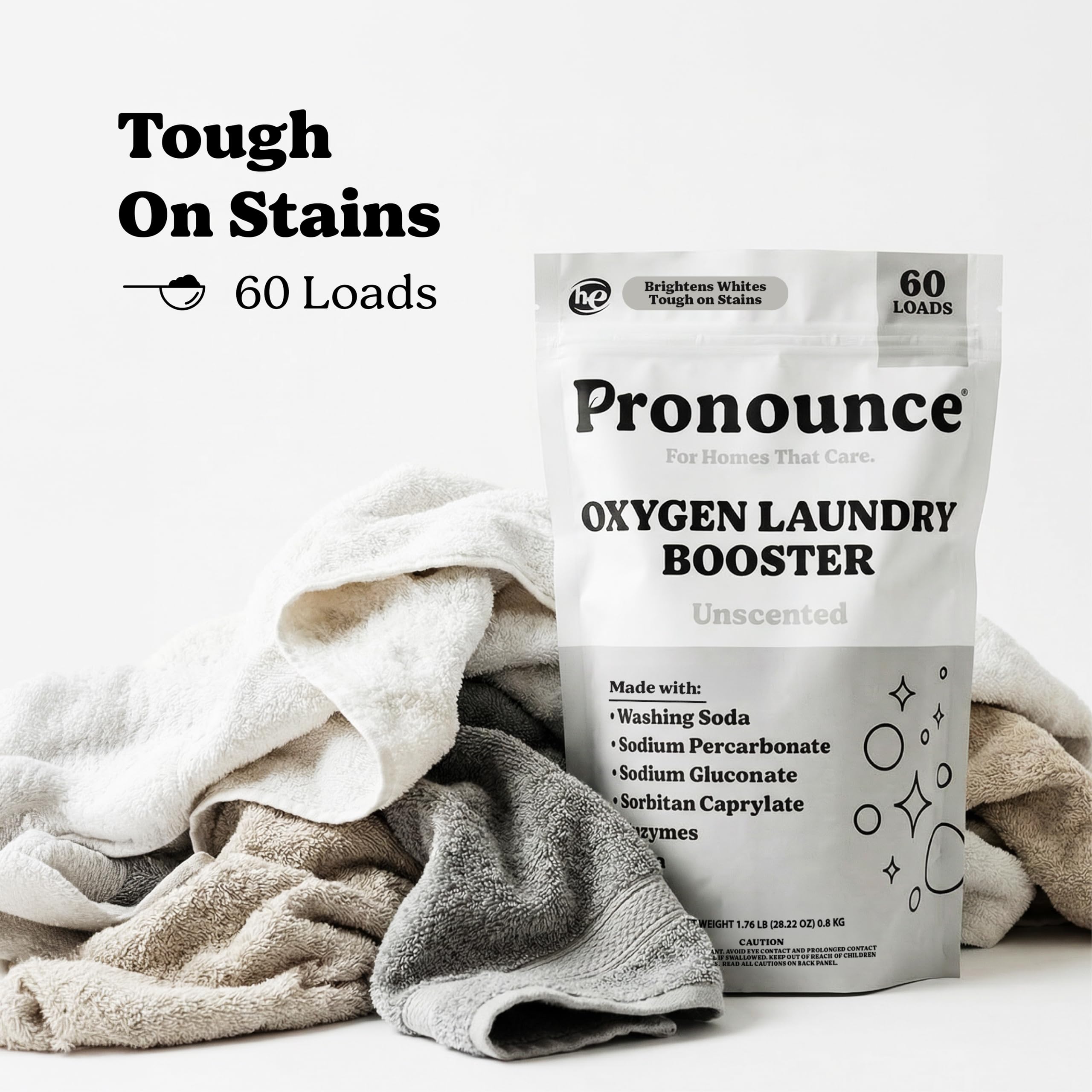 HE compatible Pronounce Oxygen Laundry Booster in high-efficiency machines