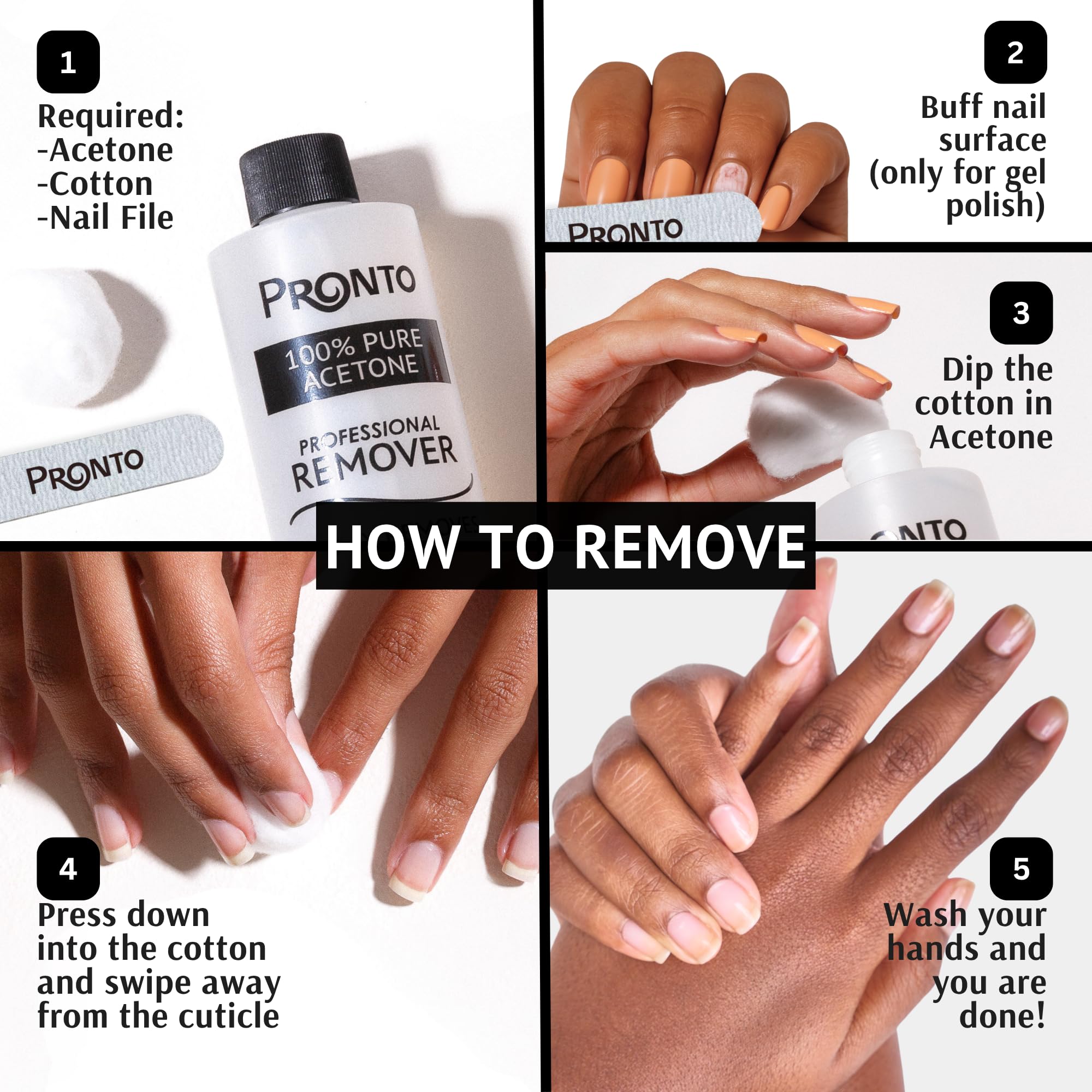Pronto USA-made acetone remover supports at-home manicure removal.
