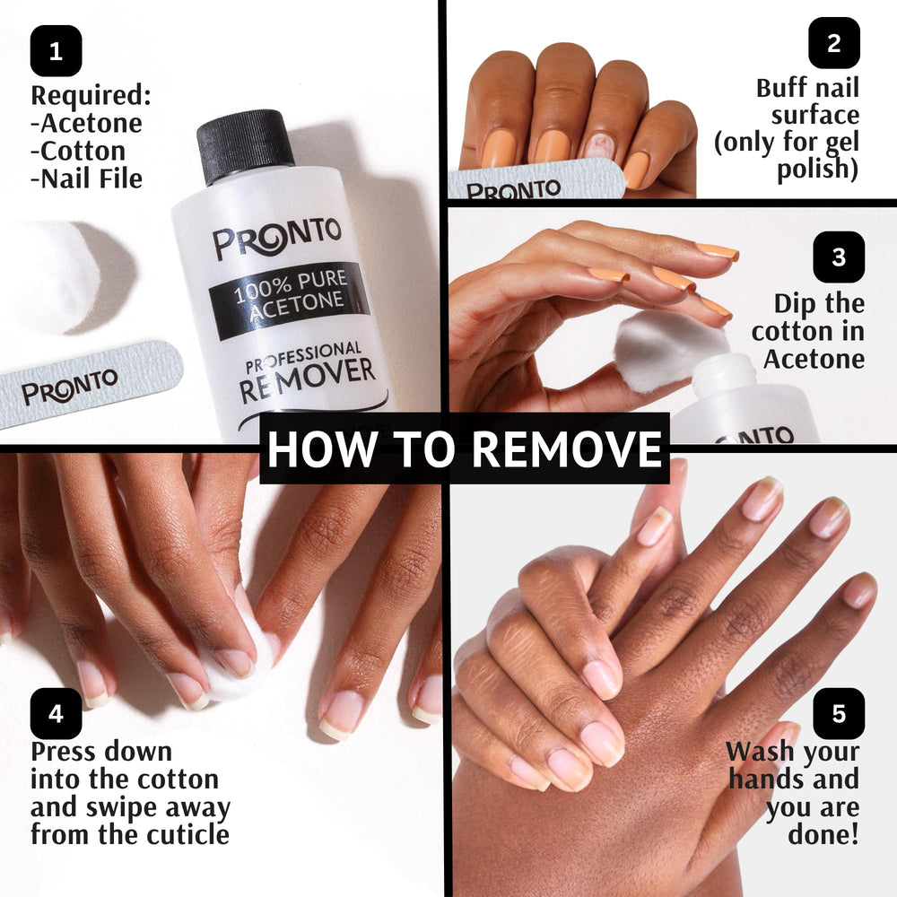 Pronto USA-made acetone remover supports at-home manicure removal.