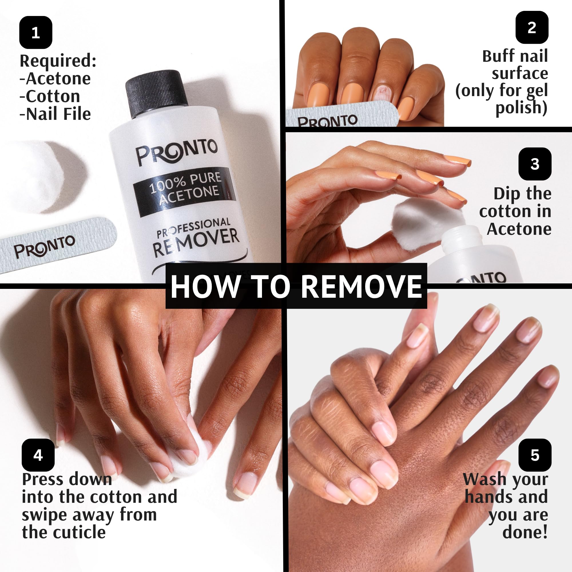 Pronto acetone remover glitter polish removal close-up