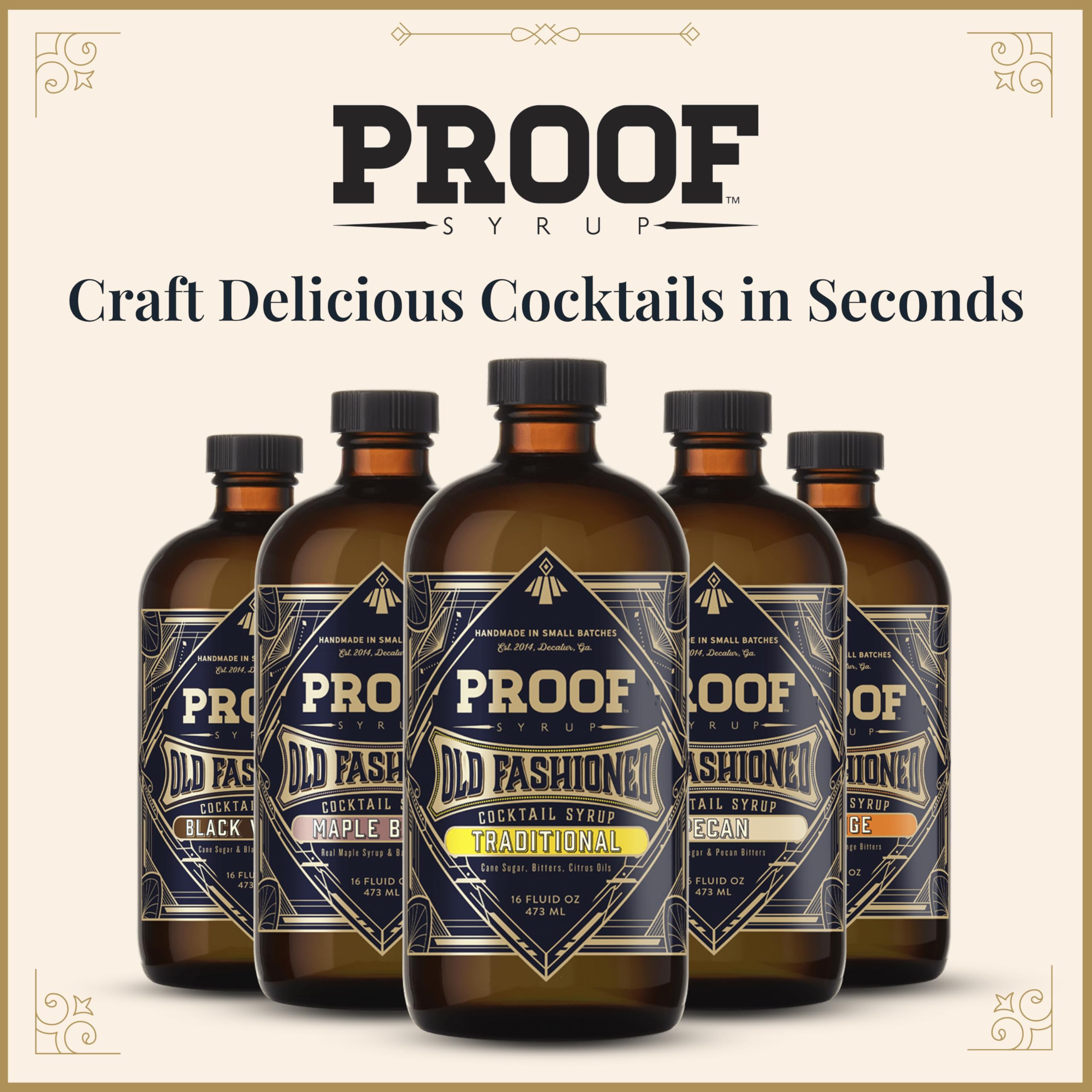 PROOF SYRUP shelf display suggesting party-ready cocktails.