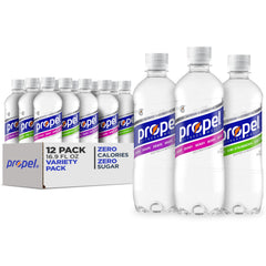 Propel 3 flavor variety pack bottles 16oz ready for on-the-go hydration.