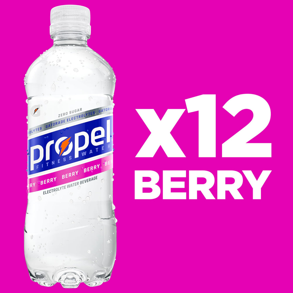 Propel Berry twelve-pack display shows convenient multi-pack for workouts.