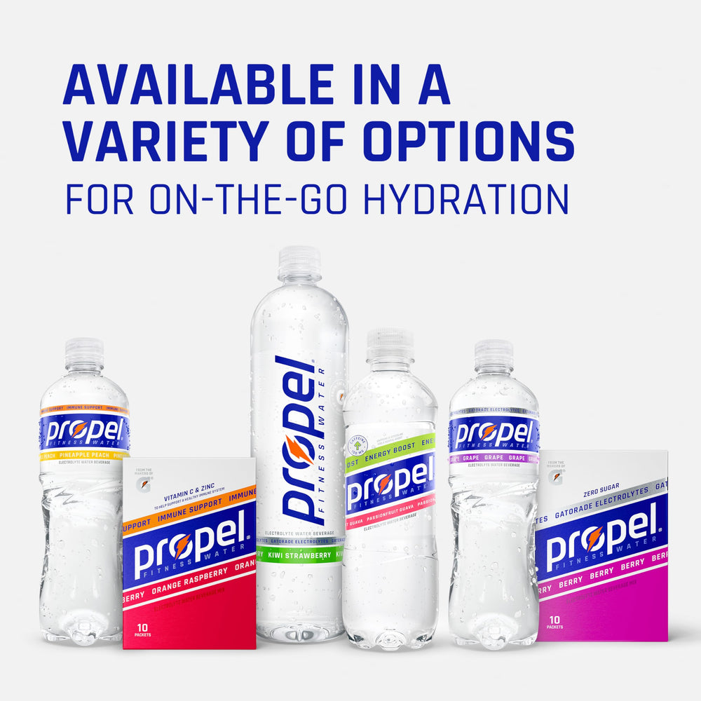 Athlete drinks Propel Energy Boost during training for hydration and energy.