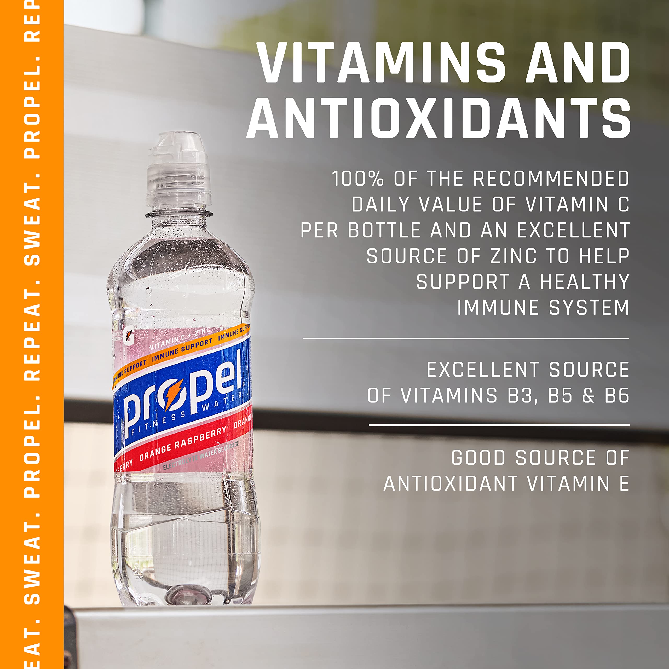 Pouring Propel Immune into a glass for electrolyte hydration during workouts