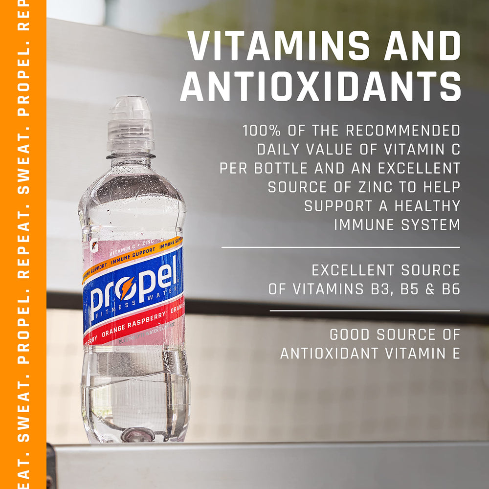 Pouring Propel Immune into a glass for electrolyte hydration during workouts
