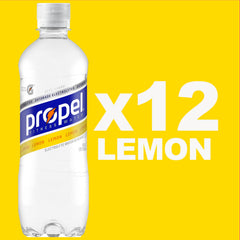 Close-up of Propel label highlighting electrolytes and vitamins for hydration.