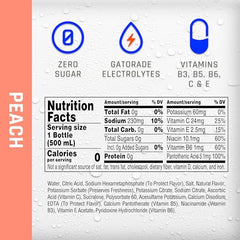 Propel Peach bottle close-up highlighting electrolytes for workout hydration
