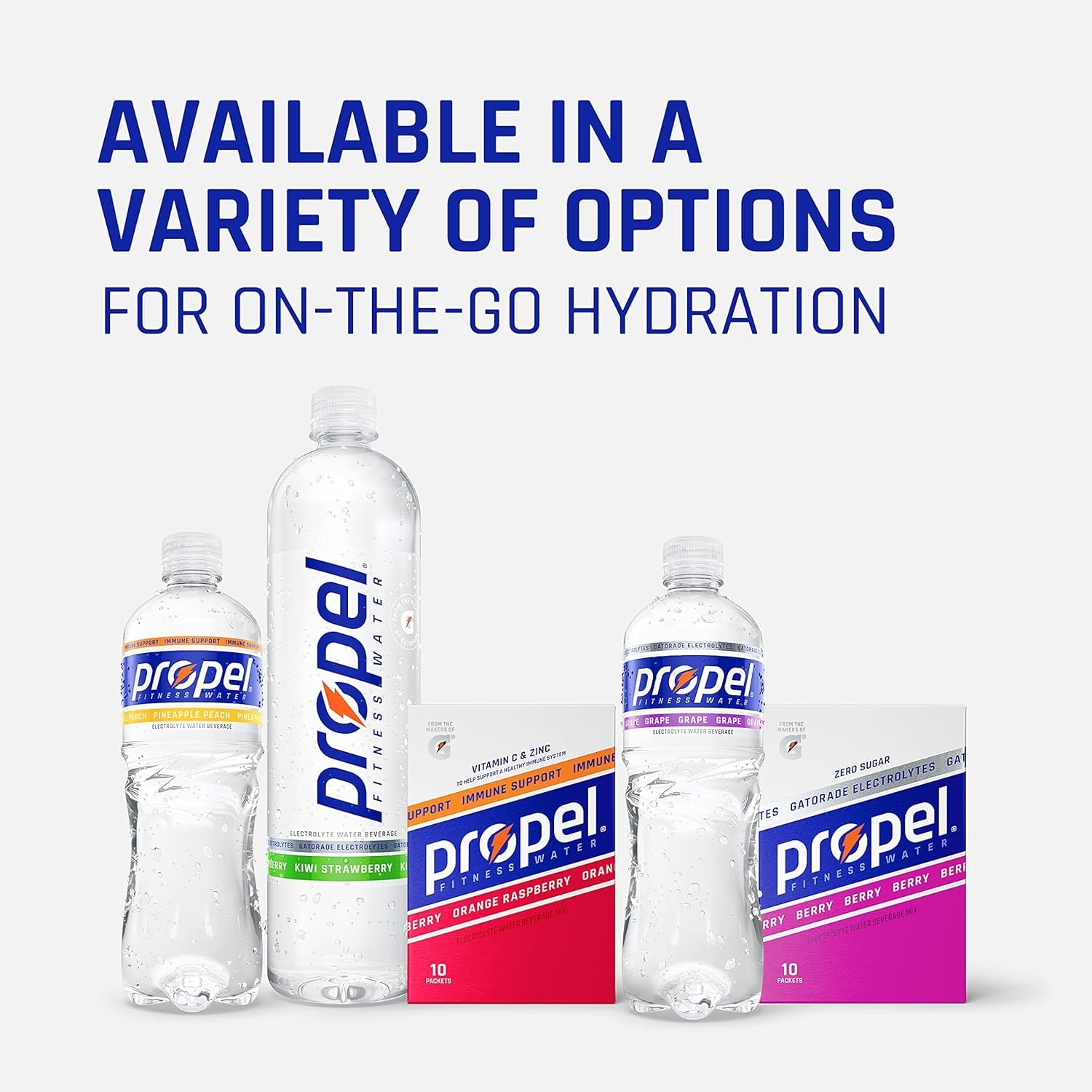Propel Peach bottle in gym bag showing convenient zero sugar hydration