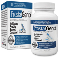 ProstaGenix multiphase bottle on table highlighting packaging for ongoing daily use.
