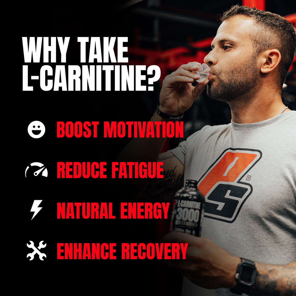 ProSupps L-Carnitine Liquid 3000 shot pour highlighting stimulant-free option.
