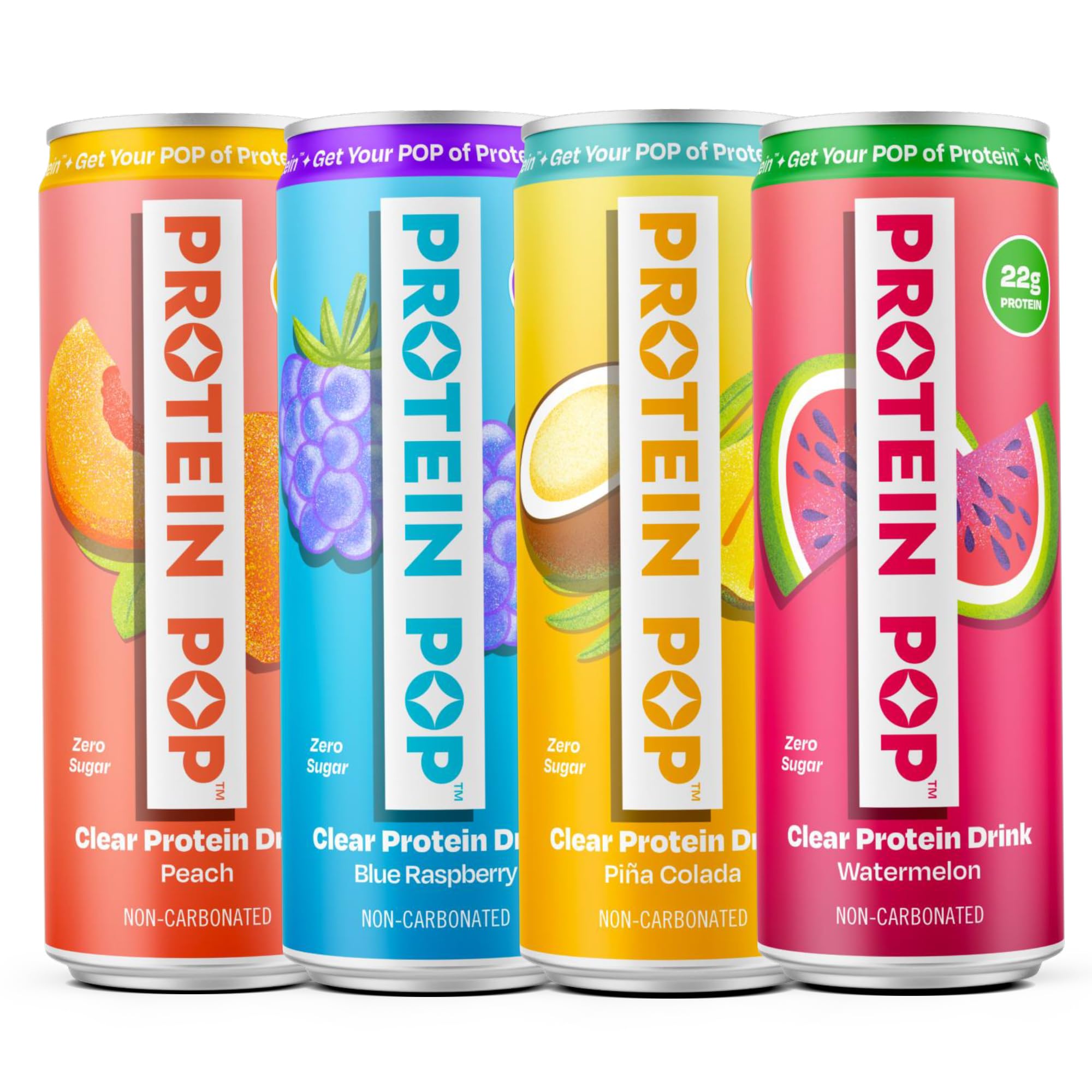 Protein Pop blue raspberry can for a refreshing 22g protein boost on the go.