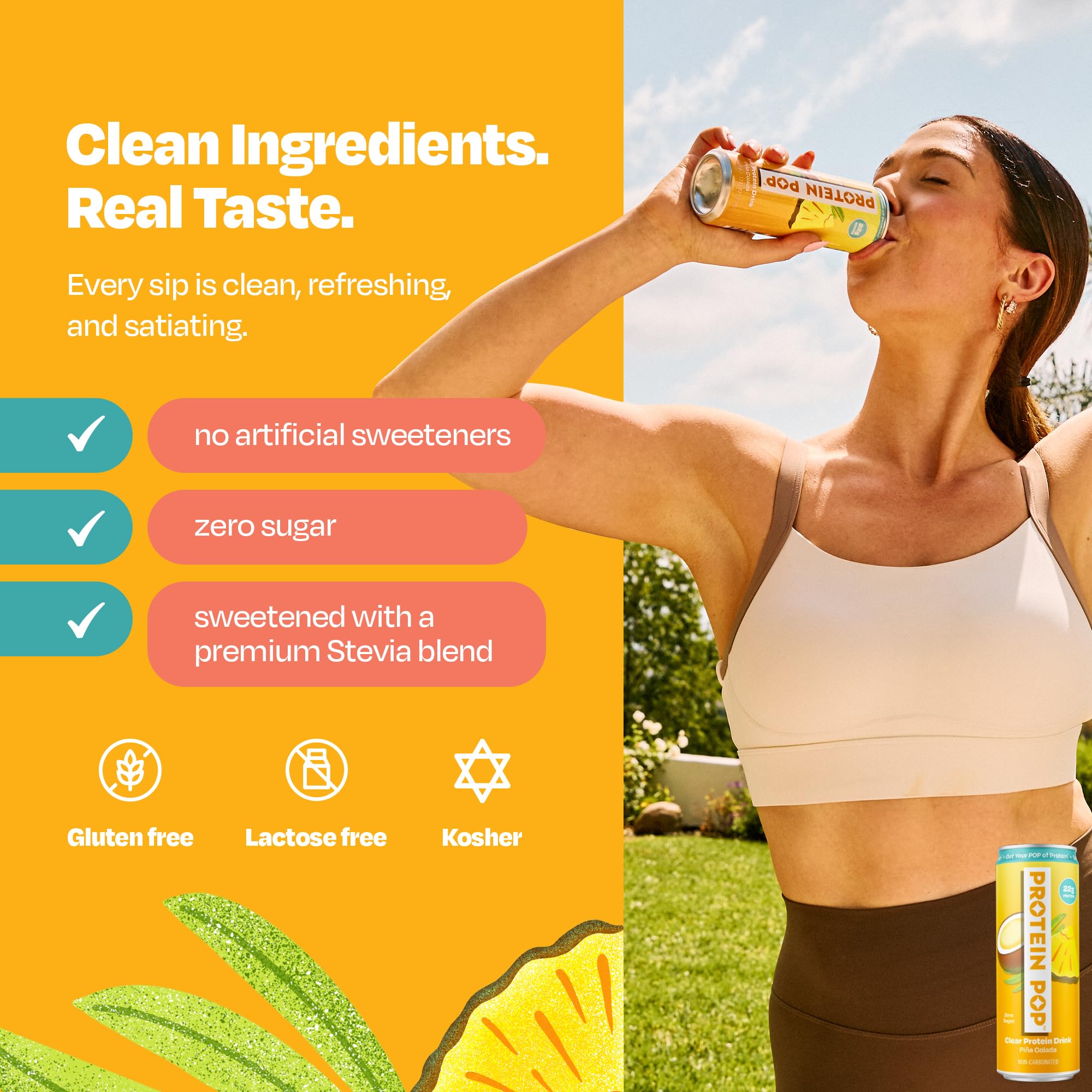 Protein Pop pina colada can delivers tropical flavor with zero sugar.
