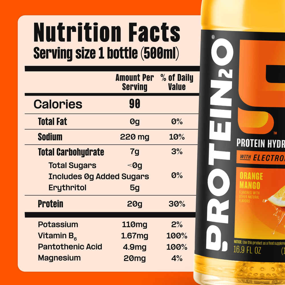 Protein2o after-workout recovery drink in glass suggests easy fueling.