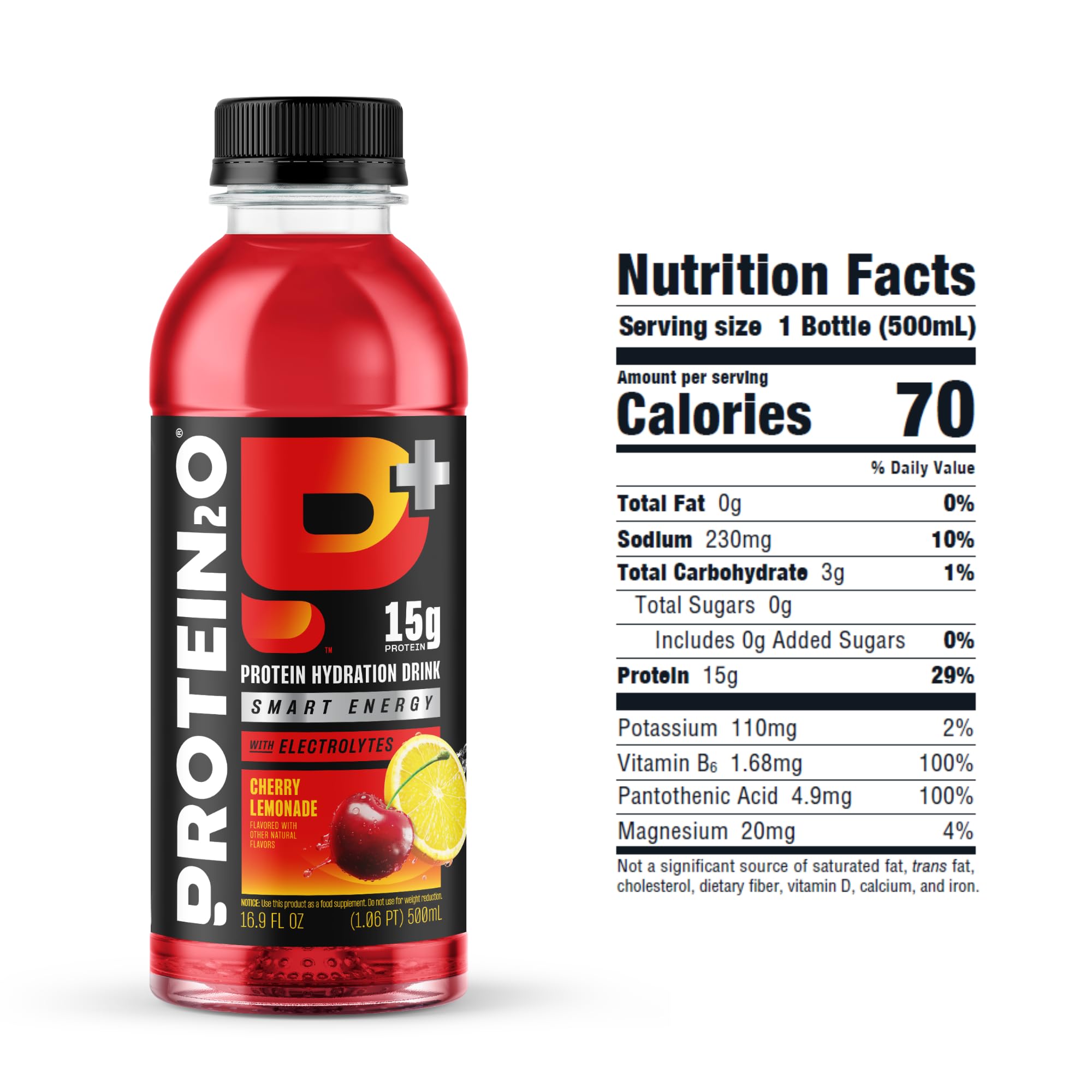 Protein2o Cherry Lemonade glass pour shows a crisp, low-sugar protein boost.