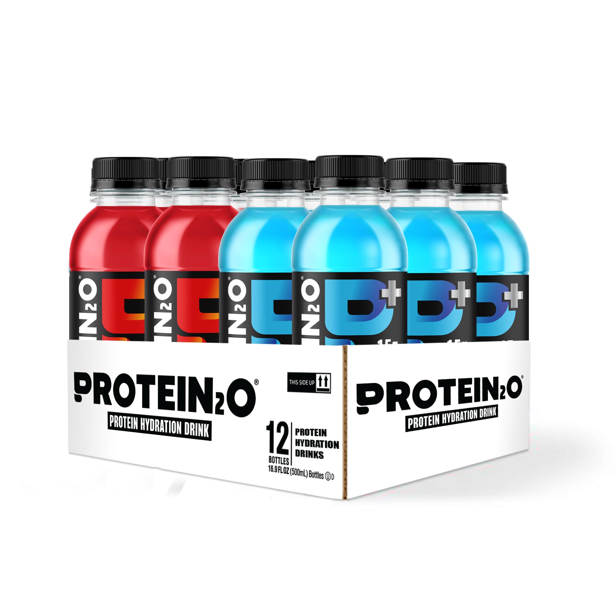 Protein2o clear protein water being poured for refreshing, sugar-free hydration.