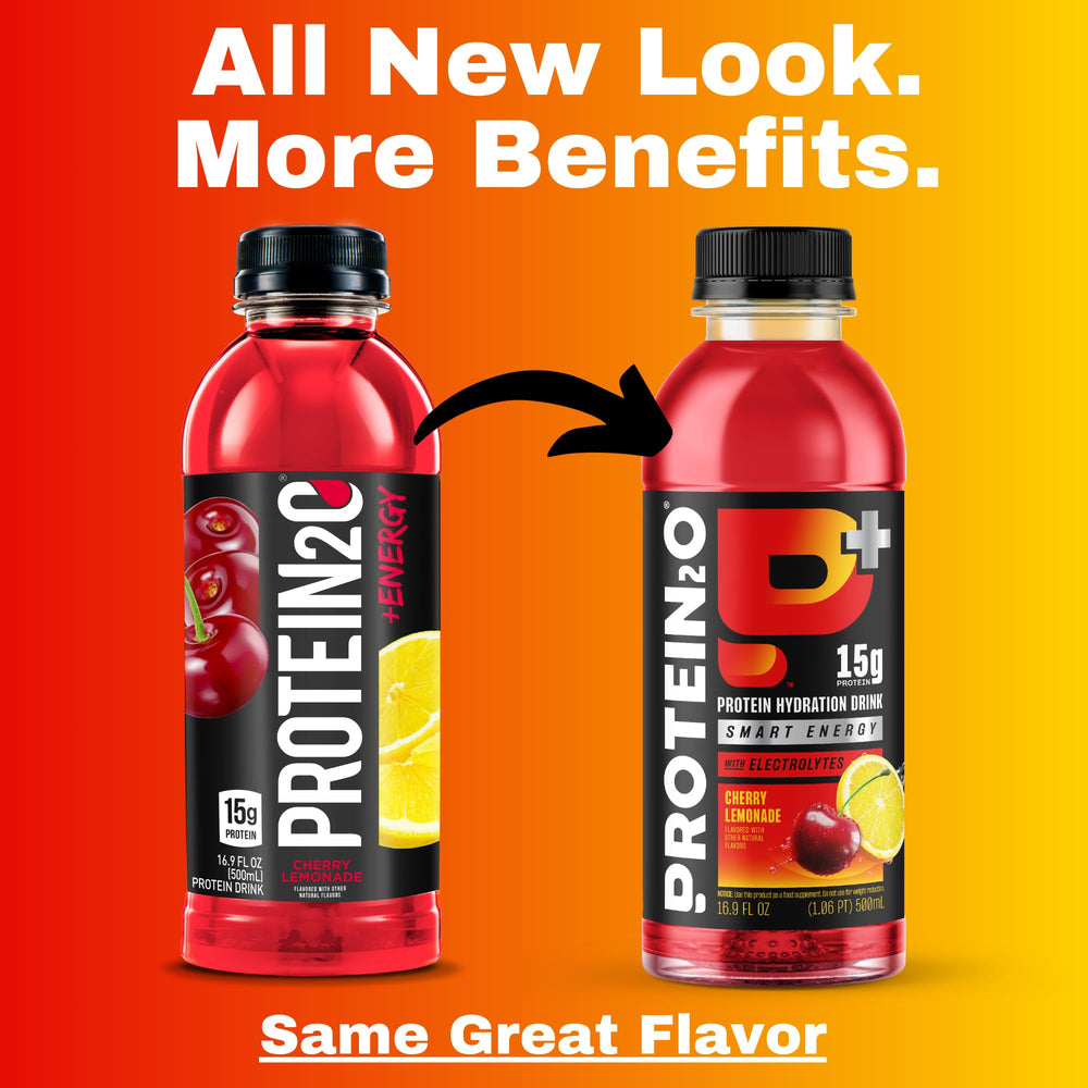 Protein2o energy-boost-at-work displays a focused, quick sip.