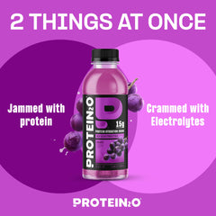 Protein2o Hydration glass with bubbles highlights crisp grape flavor for refreshment.